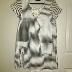 fab'rik Black and White Striped Mini Dress